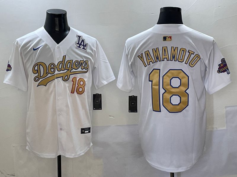 Men Los Angeles Dodgers #18 Yamamoto White Gold Game Nike 2025 MLB Jersey style 4296->los angeles dodgers->MLB Jersey